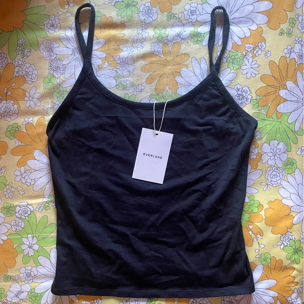 everlane the supima form spaghetti strap cami in black